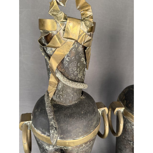 Metal Italian Liberty Metal Vases with Reptiles, 1915-1935, Set of 2 For Sale - Image 7 of 12