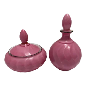 Midcentury Lilac Pink Bavarian Ceramic Vanity Decor Bottles, Set of Two