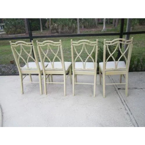 1980s Hollywood Regency Allegro Cream Wood Dining Chairs - Set of 4 For Sale - Image 4 of 13