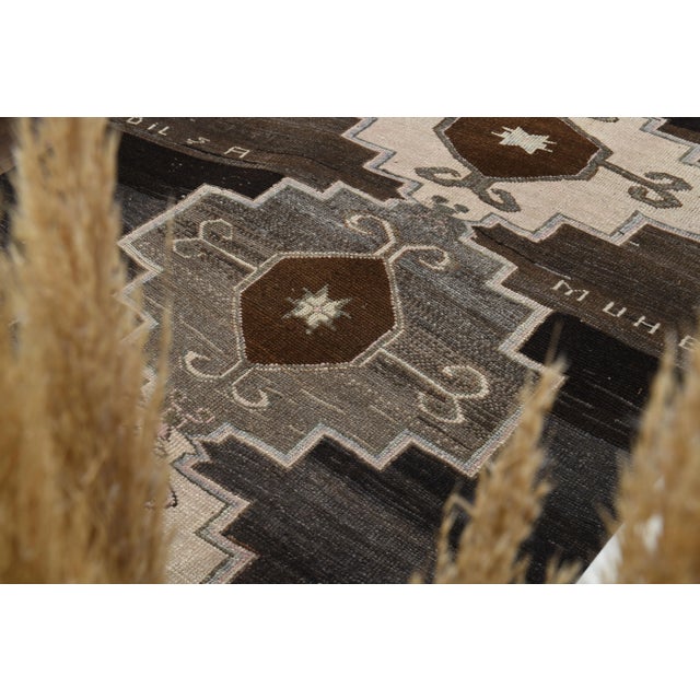 Textile 1970s Turkish Hand-Knotted Wool Cotton Brown Runner Rug For Sale - Image 7 of 12