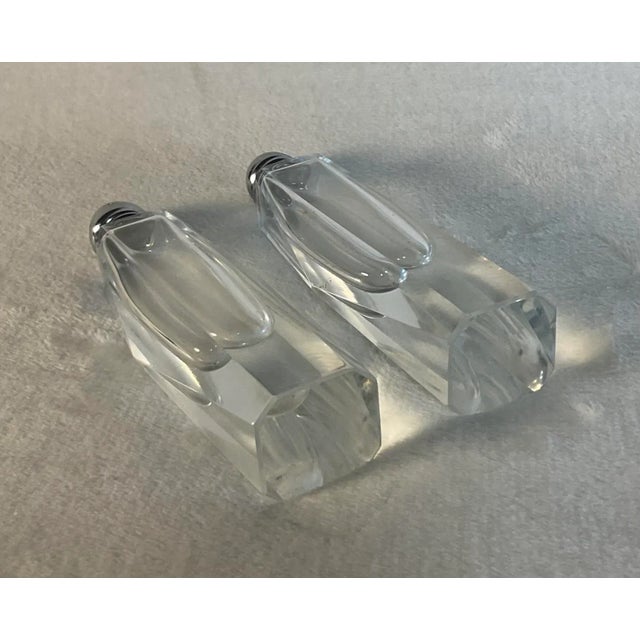 1950s 1950s Mid-Century Art Deco Tall Cut Crystal Glass Salt & Pepper Shakers- a Pair For Sale - Image 5 of 12
