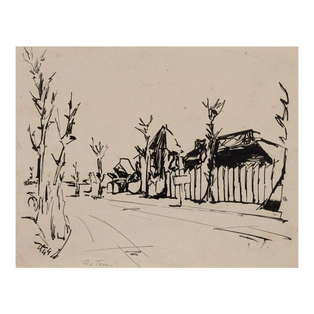 Village - Original Ink Drawing by E. De Tomi - 1947 1947 For Sale