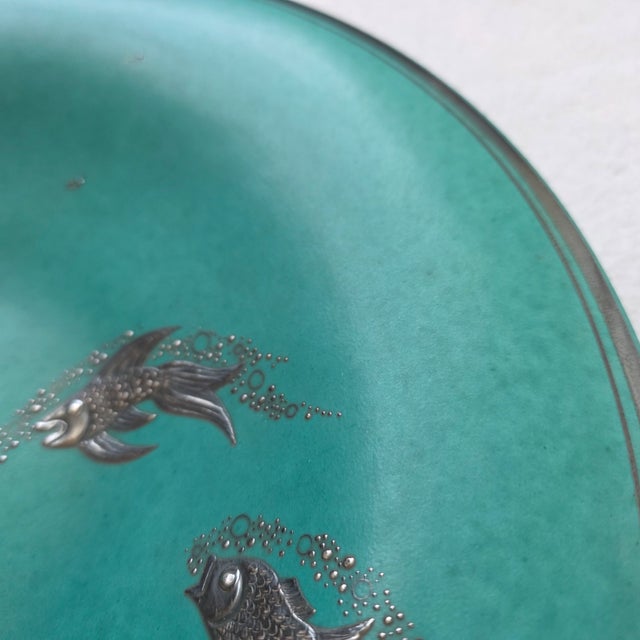 Teal 1950s Swedish Wilhelm Kåge Gustavsberg Argenta Centerpiece Bowl For Sale - Image 8 of 10