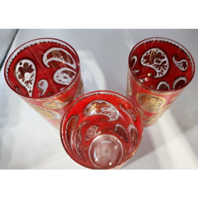 Culver Ltd. Vintage Culver Red Paisley Highball Bar Glasses, 22k Gold - Set of 3 For Sale - Image 4 of 5