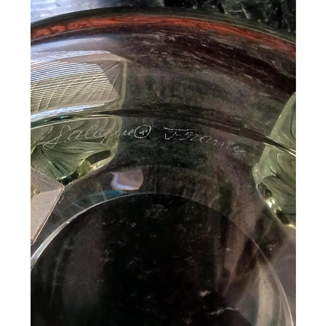 Exquisite, vintage signed Lalique "Lierre" or known in French as "La Coupe Lierre" green ivy frosted crystal and clear...