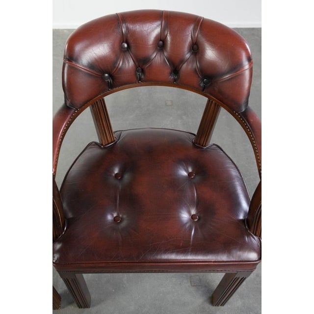 English Style Dark Brown Cowhide Chesterfield Chairs, Set of 2 For Sale - Image 6 of 15