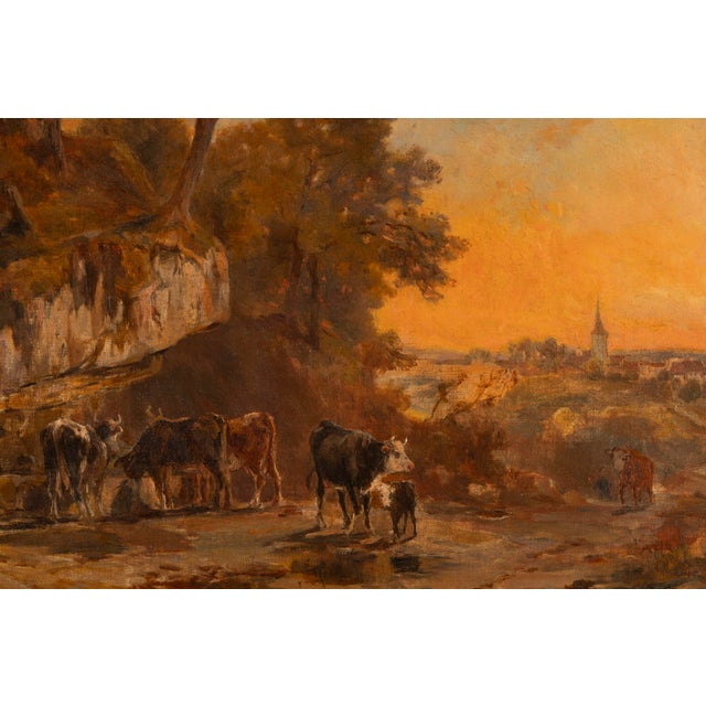 François Louis Fritz De Niederhäusern, Pastoral Scene at Sunset, Oil on Canvas For Sale - Image 3 of 10
