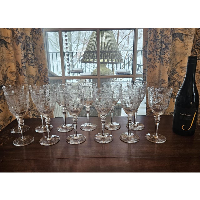 Unique and hard to find in the " Halifax" pattern produced in the 1940's. Detailed and etched. Two have slight chips on them.