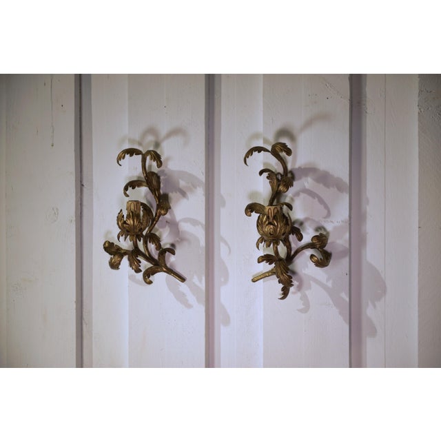 Gold Vintage Floral Wall Sconces in Gilt Steel, 1960s, Set of 2 For Sale - Image 8 of 8