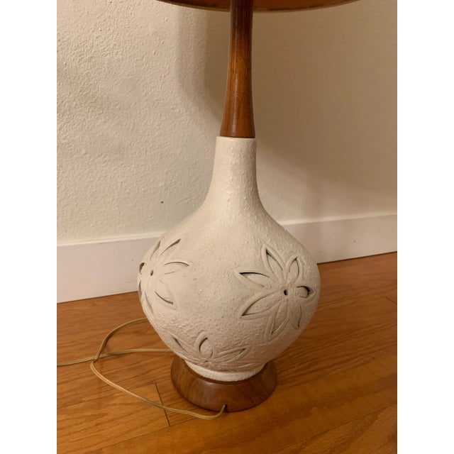 1960s Mid Century Teak and Ceramic Table Lamp Without Shade For Sale - Image 9 of 11