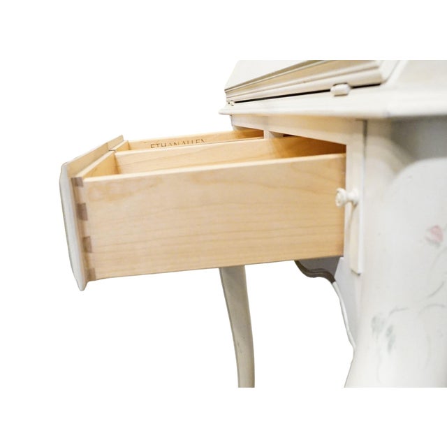 Ethan Allen Country French Collection Off White 32" Secretary Desk W. Display Hutch - Hand Painted Accents 26-9204 / 26-9205 For Sale - Image 12 of 18