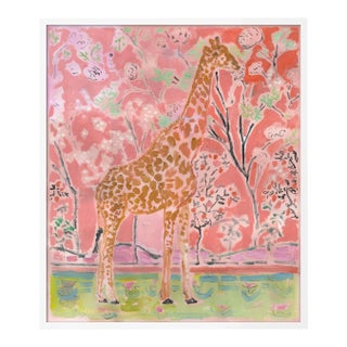 Giraffe Facing Right by Anne-Louise Ewen in White Frame, Medium Art Print For Sale