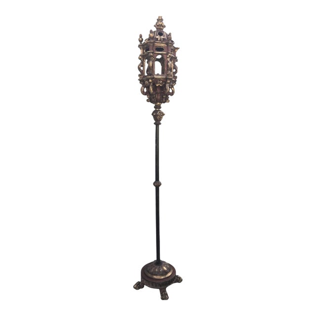 Large Six Sided Venetian Carved Gilded Baroque Hall Lantern, 17th Century For Sale