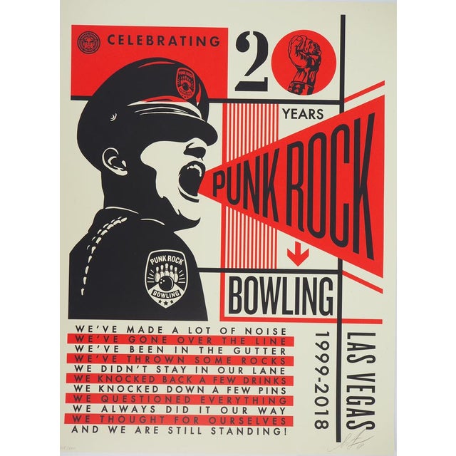 Shepard fairey aka obey giant (1970) punk rock bowling original color screen print signed and dated 2018 in pencil on...