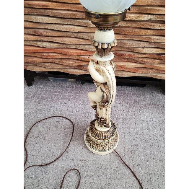 1950s Art Nouveau Cherub Putti Table Lamp - Frosted Glass Grape Cluster ...