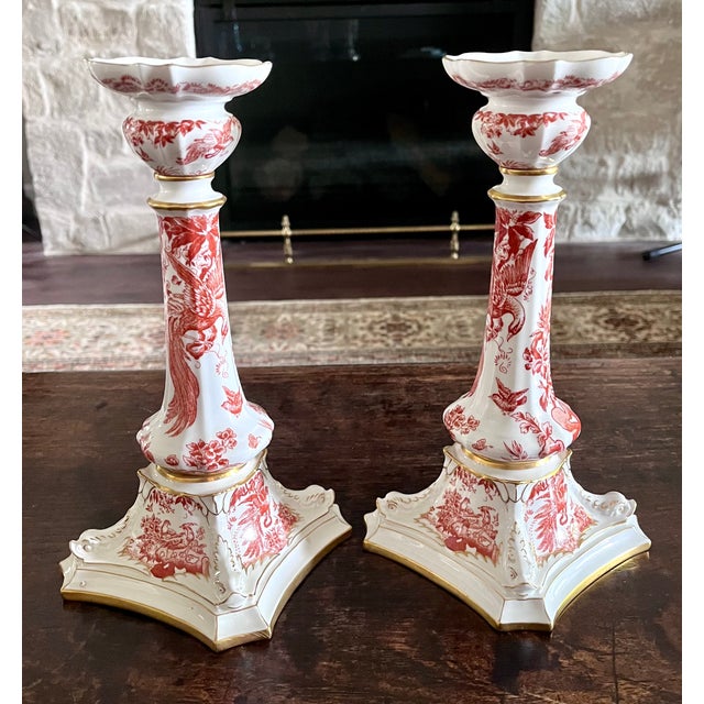 1981 Royal Crown Derby "Red Aves" Fine Bone China Candlesticks - A Pair For Sale - Image 16 of 18