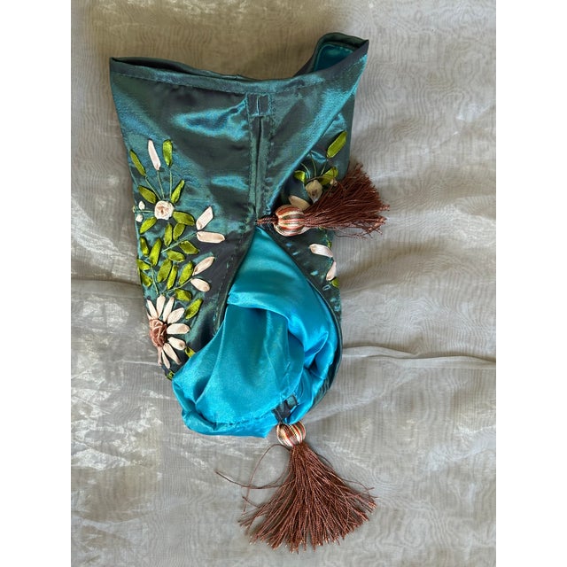 Vintage Ribbon Embroidered Satin Tissue Box Cover For Sale - Image 9 of 12