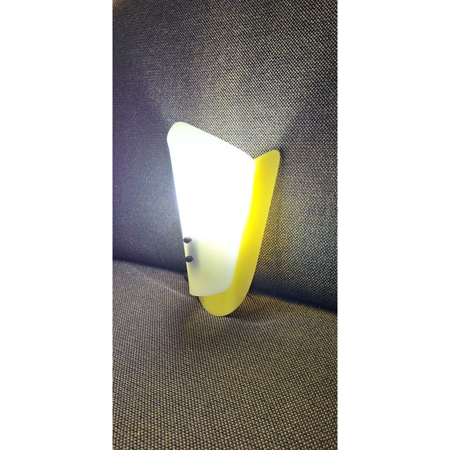 1970s Small Vintage Wall Lamp with White Plastic Shade on Yellow Plastic Holder, 1970s For Sale - Image 5 of 7