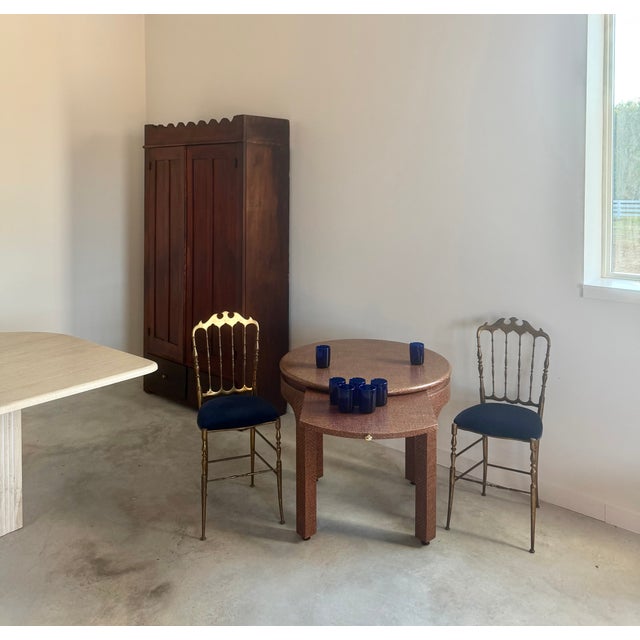 Contemporary Harrison Van Horn Round Game Table Lacquered Raffia Sliding Shelf 1980s Glamour For Sale - Image 3 of 13