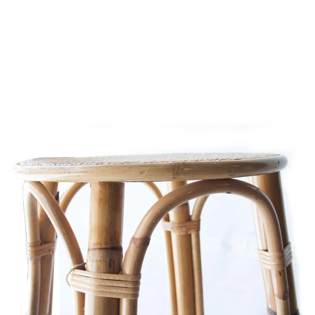 1970s Mid-Century Bamboo Natural Fiber Stool, France, 1970s For Sale - Image 5 of 8