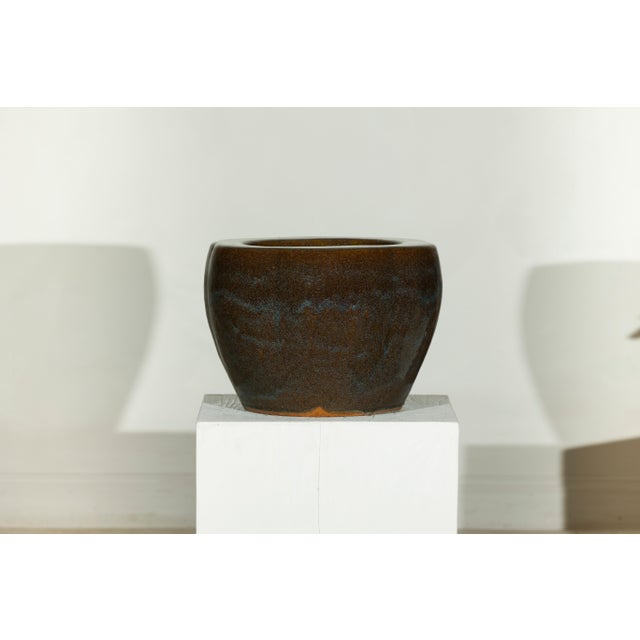 Ceramic Vintage Chinese Brown and Blue Glazed Handcrafted Ceramic Planter For Sale - Image 7 of 17