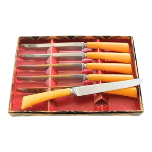 Vintage Bakelite Serrated Knife Set of 6 Burns MFG Co Syracuse Ny Stainless Steel Original Box
