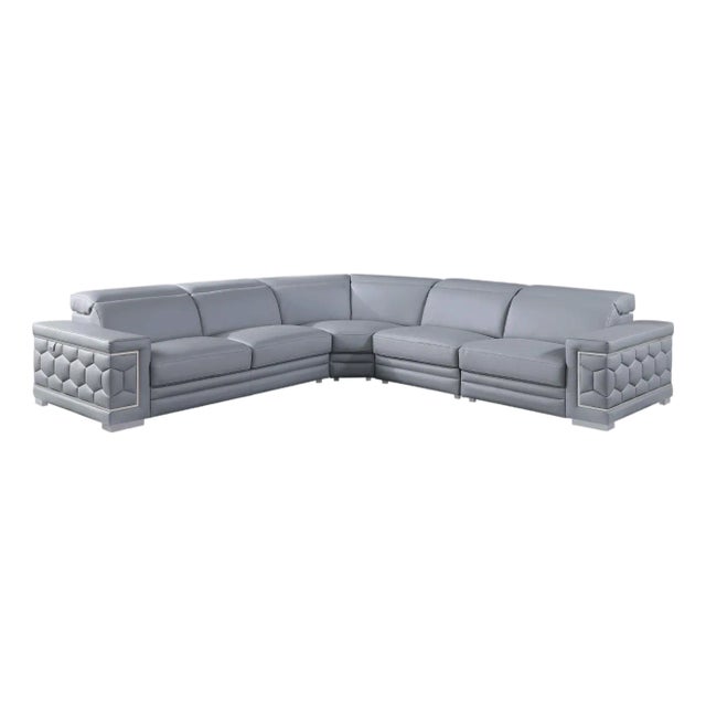Favo Light Blue Leather Match Sectional Sofa For Sale