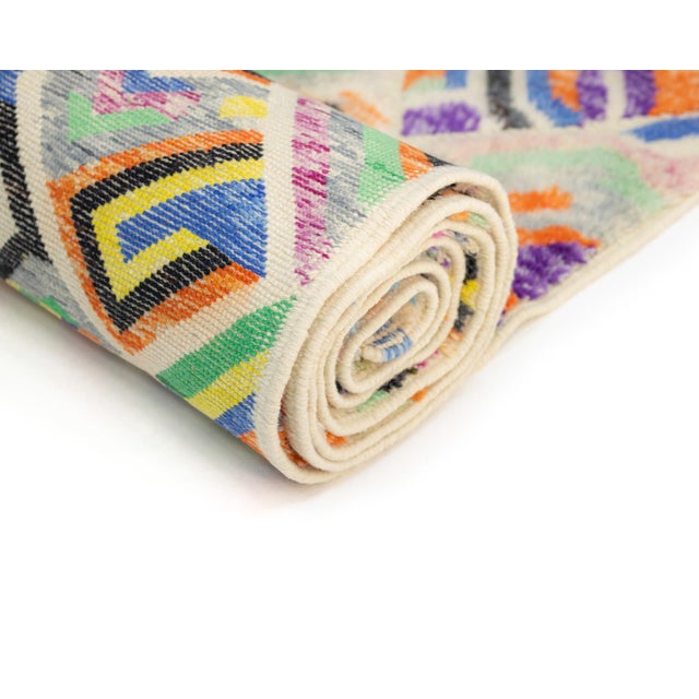 Textile Vibrant Multicolor Hand-Knotted Wool Runner | 13'0" X 2'10" | One of a Kind For Sale - Image 7 of 9