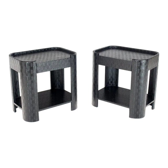1970s Mid-Century Modern Lacquered Raffia Cloth End Tables - a Pair For Sale