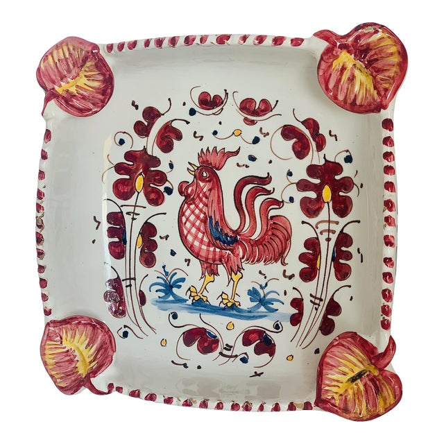 1970’s Deruta Vintage Hand Painted Rooster Decorative Bowl, Ashtray, Vide Poche For Sale