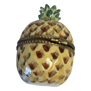 Hand Painted Limoges Trinket Box in Shape of Pineapple For Sale
