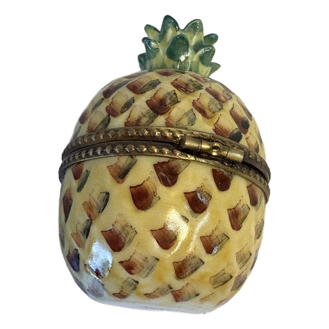 Hand Painted Limoges Trinket Box in Shape of Pineapple For Sale