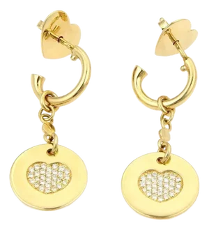 Pasquale Bruni 18k Yellow Gold Amore Diamond Hearts Round Dangle Earrings - 2 Pieces