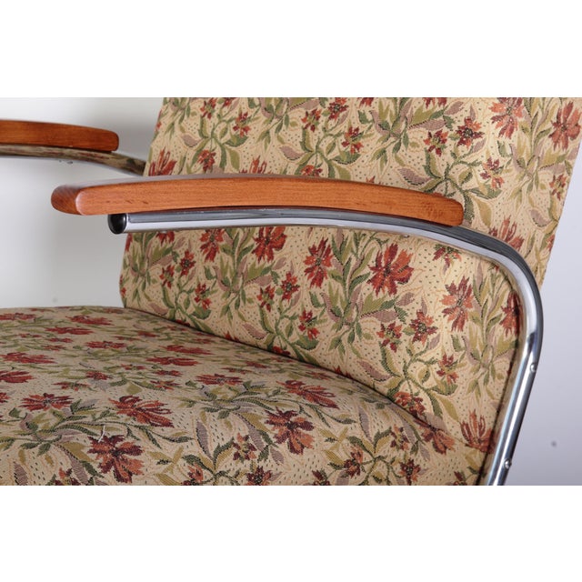 Wood Bauhaus S 411 Tubular Chrome Armchairs from Kovona, Czechoslovakia, 1940s, Set of 2 For Sale - Image 7 of 16