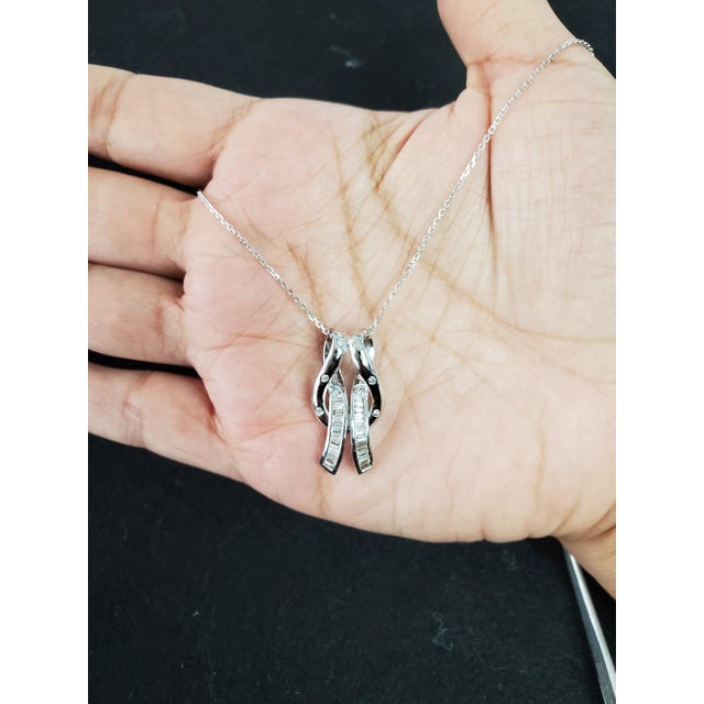 Contemporary Baguette Diamond Ribbon Pendant .48cttw 14K White Gold 16" For Sale - Image 3 of 5