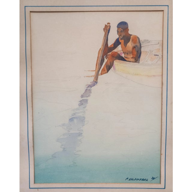 We are selling this watercolor painting of what appears to be a native Hawaiian possibly in a canoe, could also be a...