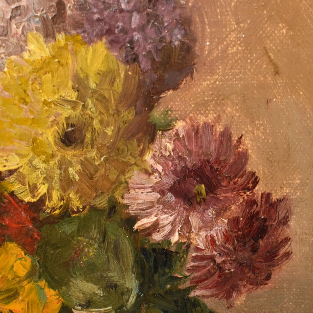Nicolas Constant Pierrat, Still Life with Flowers, Dahlias and Violets, 19th Century, Oil on Canvas, Framed For Sale - Image 5 of 11