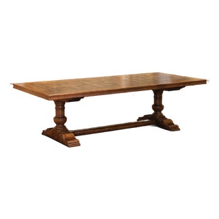 Mid-Century French Walnut, Chestnut & Burlwood Parquetry Refectory Dining Table For Sale