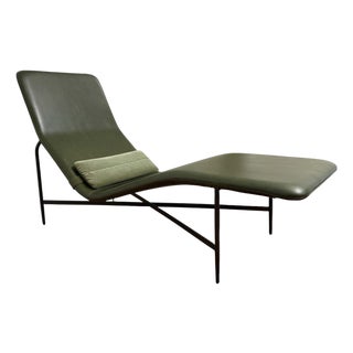 Blu Dot “Deep Thoughts” Leather Chaise Lounge in Loden Green For Sale