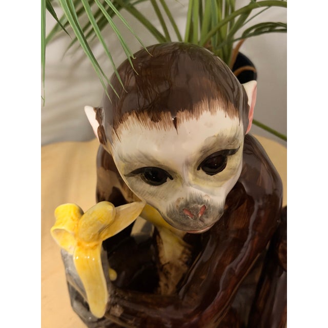 Vintage Extra Large Majolica Italian Sculpture Monkey & Banana Hand Painted Sitting. For Sale - Image 9 of 10