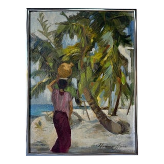 1980’s Frances Ayers Impressionist Coastal Landscape Oil on Board Painting, Framed For Sale