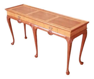 Baker Furniture Queen Anne Cherry and Burl Wood Console or Sofa Table, Newly Refinished