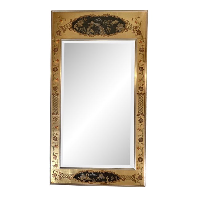 A Hand Painted Eglomise Wall Mirror by Labarge For Sale