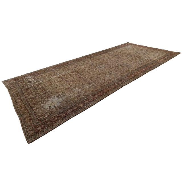 Islamic Antique Hamadan Wool Rug | Distressed Muted Earth Tones Oversized Runner / Gallery Rug For Sale - Image 3 of 11