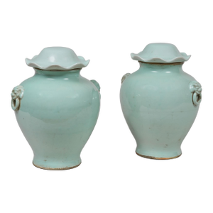 Late 19th Century Pair Chinese Celadon Vases With Lids