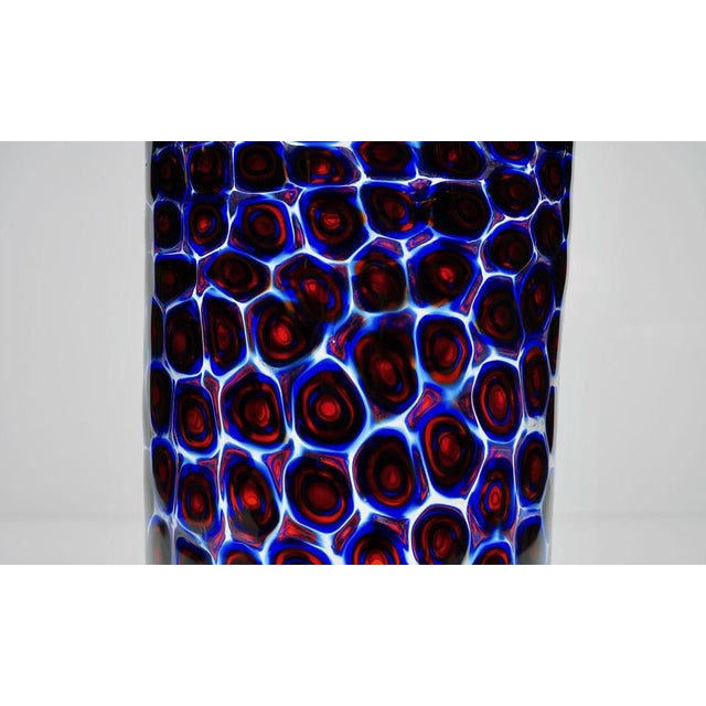 Murano Glass Vase with Floating Murrine Mosaic in Blue and Red, 1980s For Sale - Image 17 of 18