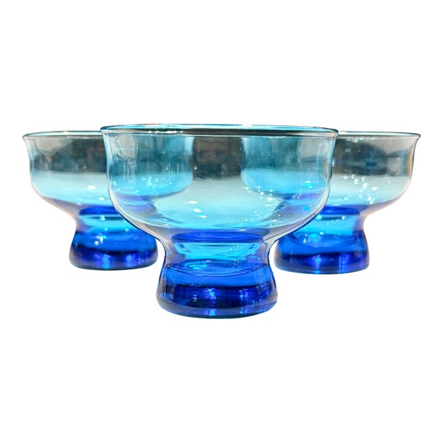 Vintage Anchor Hocking Azure Blue Footed Dessert Glasses, Set of 3 For Sale