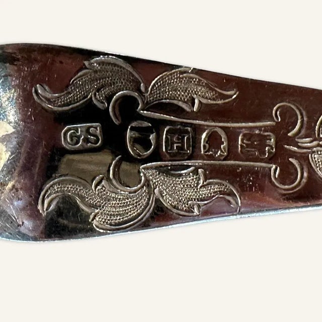 Antique British Sterling Silver Hallmarked Compote Spoons and Pierced Ladle With Gilt Bowls- Set of 5 For Sale - Image 11 of 12