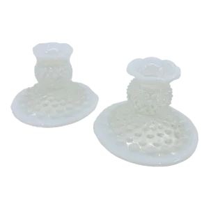 Vintage Fenton Moonstone Hobnail Crimped Edge Candle Stick Holders- a Pair