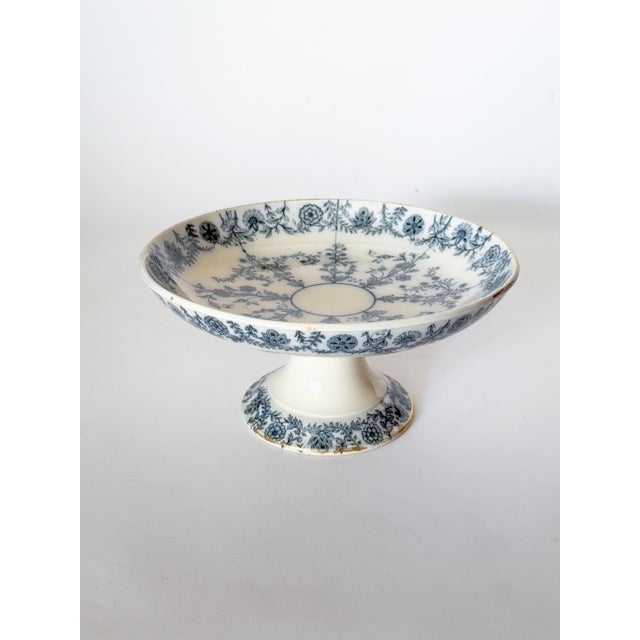 Spode Antique Spode Copeland Blue and White Transferware Compote, Gray Delhi Pattern, Circa 1879 For Sale - Image 4 of 13